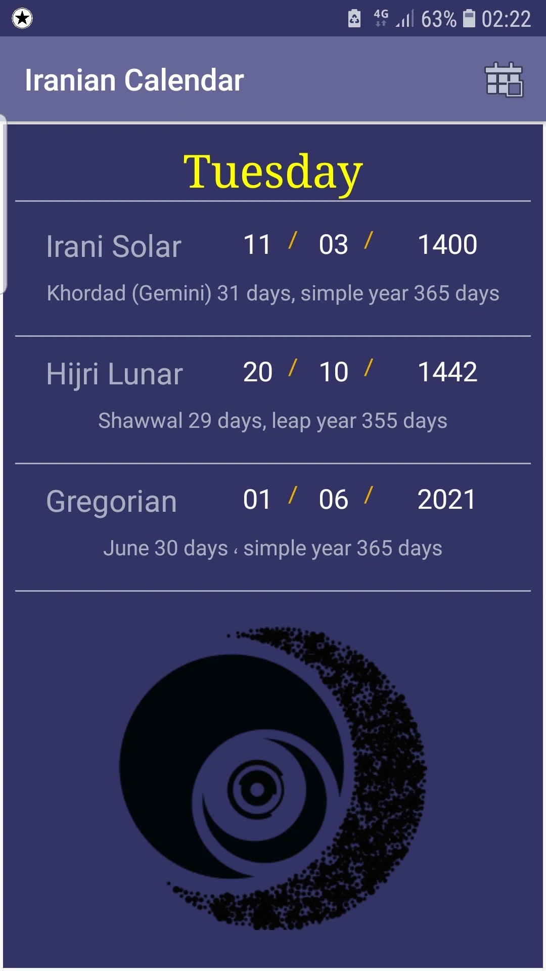 Iranian Calendar screenshot