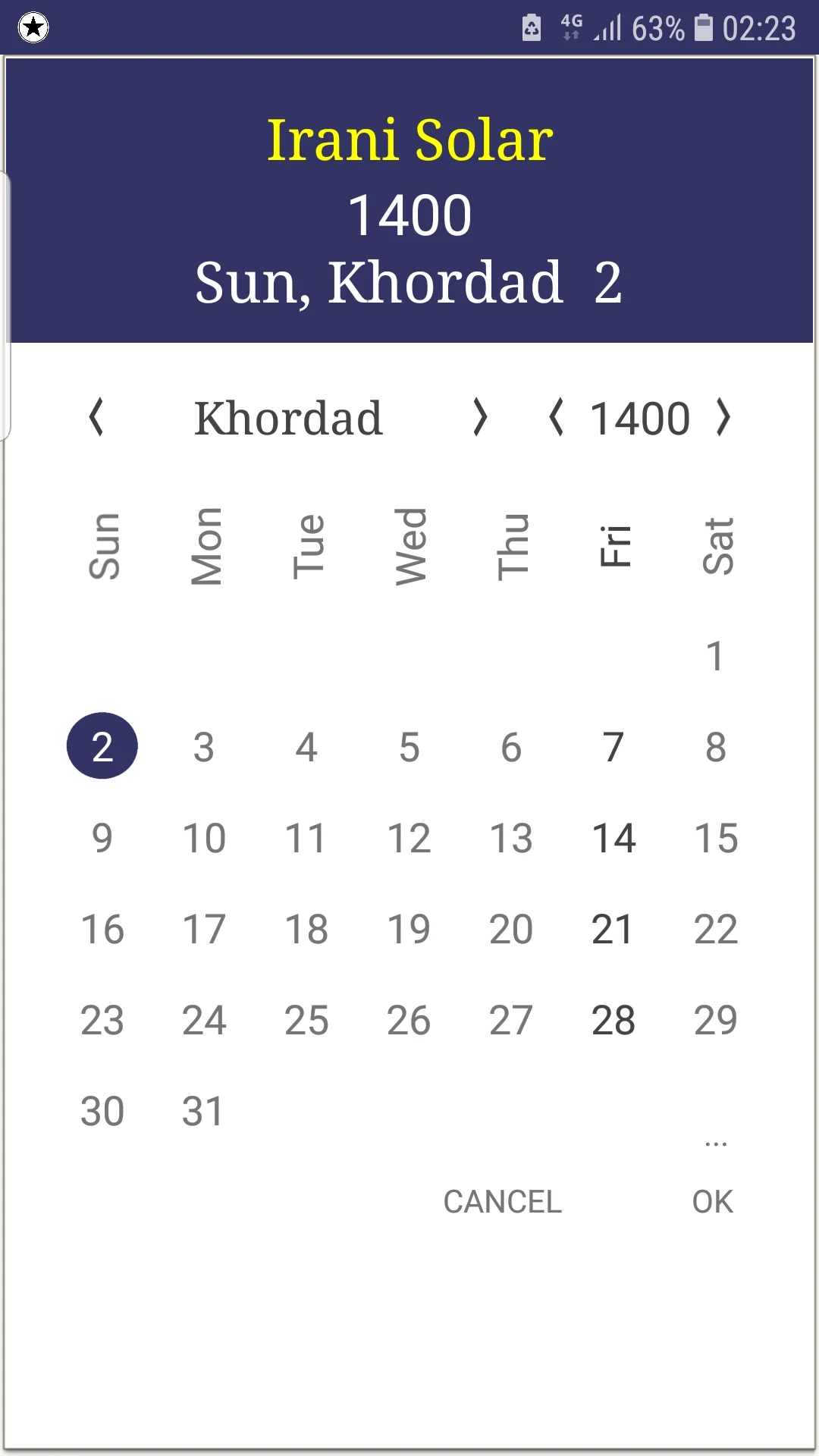 Iranian Calendar screenshot