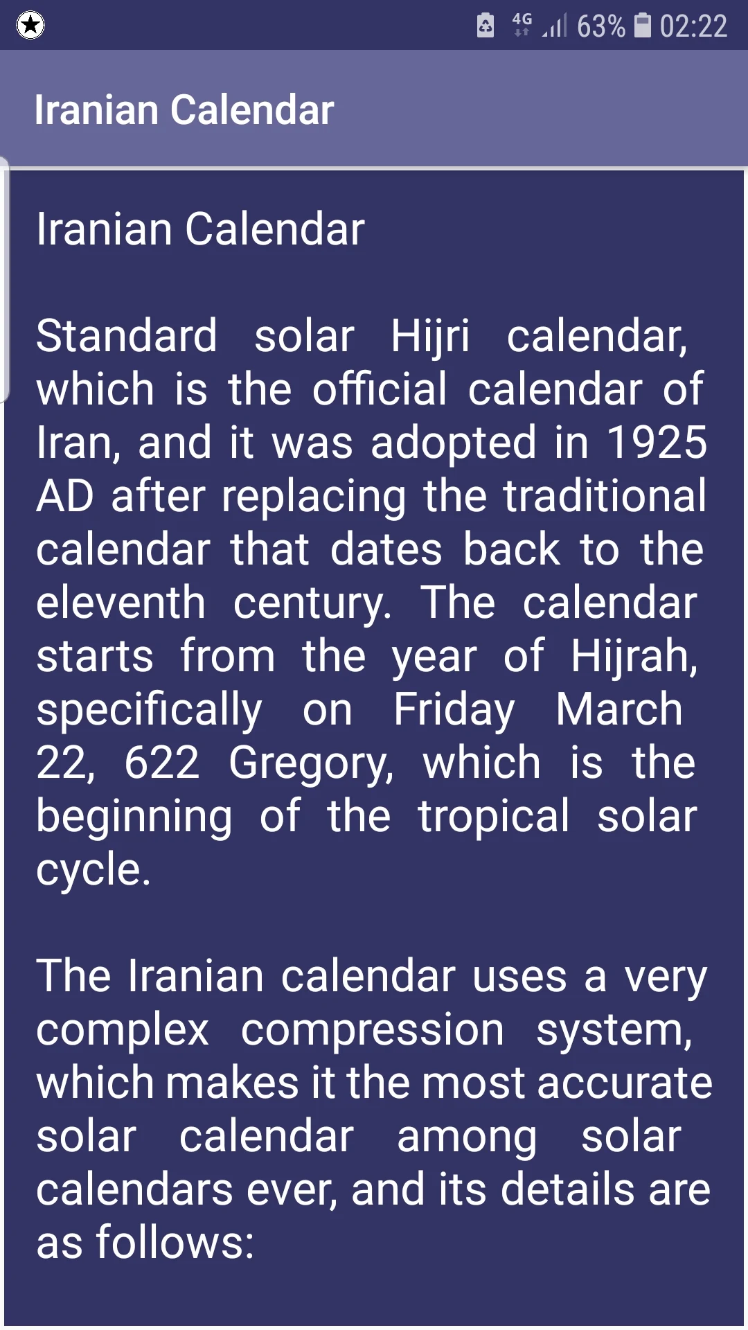 Iranian Calendar screenshot